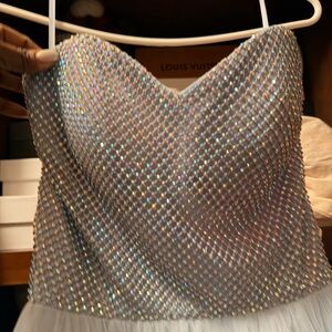 Sparkling Silver Rhinestone Strapless Sweetheart Bodice